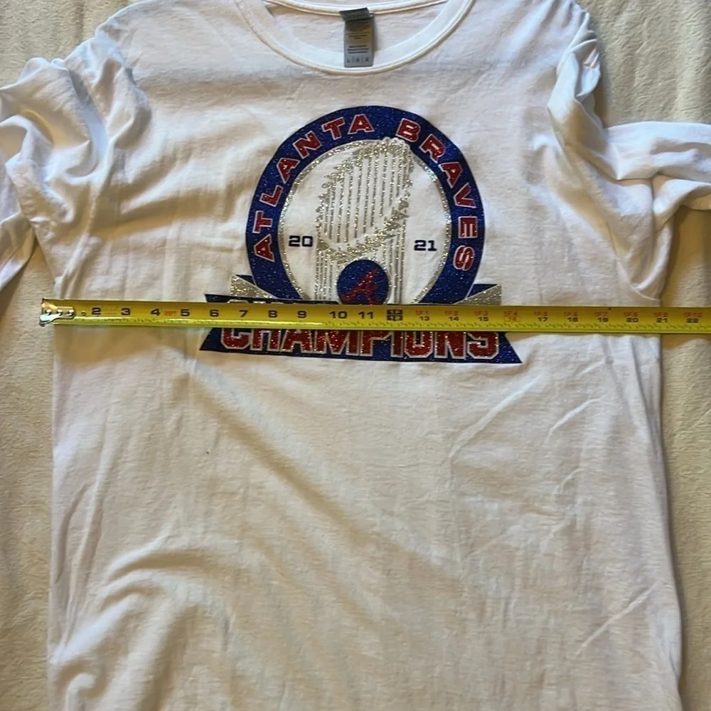 Golden Atlanta Braves World Series 2021 White Long Sleeve Tshirt Sparkle Size L - Picture 5 of 9